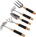 Housoutil 5pcs Ergonomic Garden Tool Set with Practical Shovels and Rake Outdoor Hand Tools with Storage Rack for Planting and Soil Digging