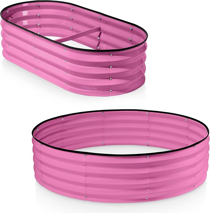 Plant &amp Plot Galvanized Raised Garden Beds Outdoor // 4×2×1 ft &amp 4×4×1 ft Planter Raised Beds for Gardening Vegetables Flowers // Large Metal Garden Box (Pink)