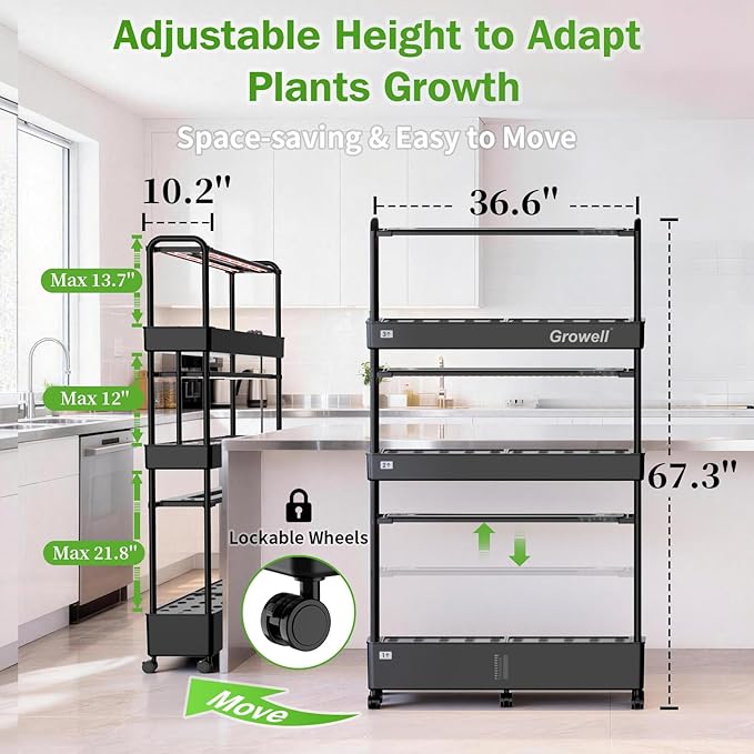 Large Hydroponics Growing System Kit 90 Pods Vertical Indoor Herb Garden Kit with 2 Light Modes &amp Auto Circulating Water System 40L Movable Indoor Gardening System for Herb Vegetable Fruit