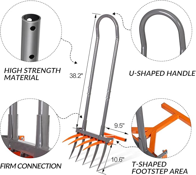 Walensee Broad Fork Garden Tool 9 Tines Heavy Duty Broadfork Hand Tiller 2-in-1 Garden Pitchfork with Ergonomic U-Shaped Handle Spading Digging Fork for Gardening Cultivating