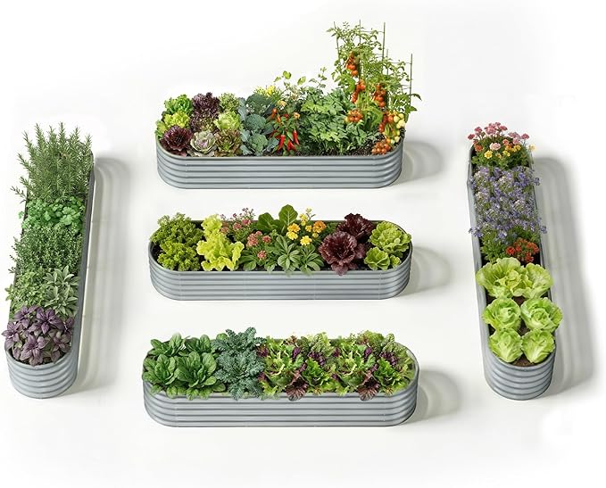 5-Pack 18” Tall Galvanized Raised Garden Beds – Everyday Kitchen Garden Layout Fits 200 Sq Ft Patio or Backyard 10x2x1.5 ft &amp 8x2x1.5 ft Metal Flower Bed for Herbs Vegetable-Brooklyn Grey