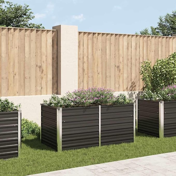 Raised Garden Bed Large Galvanized Steel Metal Box for Outdoor Flower Vegetable Plant - Anthracite 63x31.5x30.3 Planter for Gardening and Planting Beds
