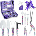 10-Piece Garden Tool Set for Women Heavy Duty Gardening Kit with Floral Handle Purple Storage Case Includes Trowel Shears Rake Sprayer - Ideal Gift for Female Gardeners
