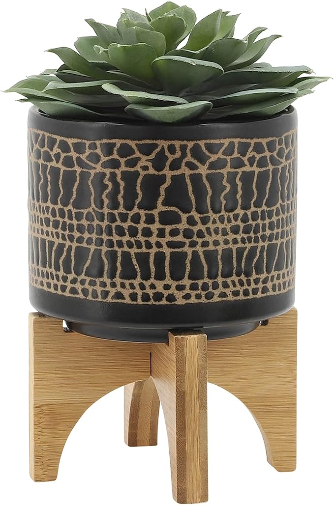S2 58 Glazed Planter W Stand Black
