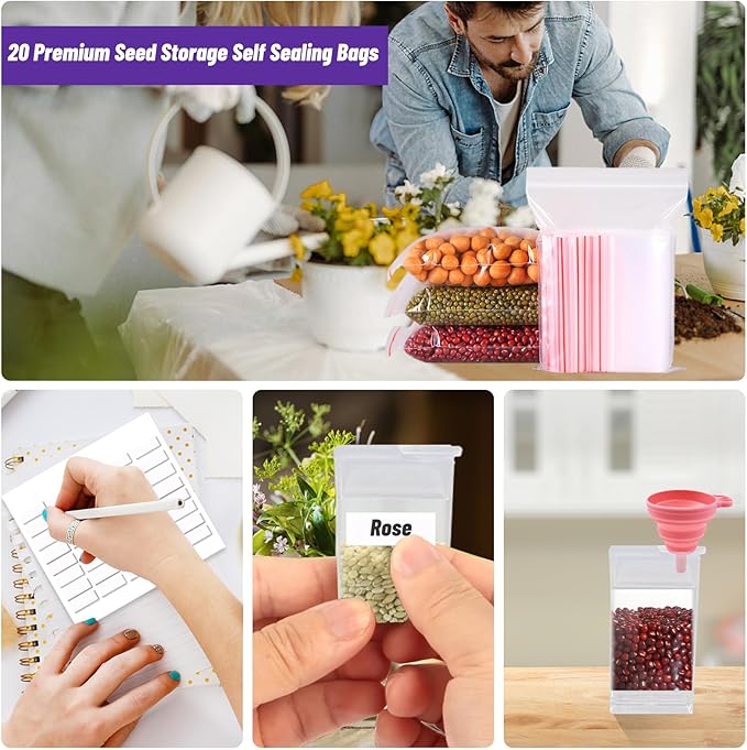 40 Slots Seed Storage Organizer Seed Organizer with 40 Label Stickers 20 Clear Storage Bags Seed Storage Container for Flower Vegetable Plants Garden Seeds Saving (40 Slots)