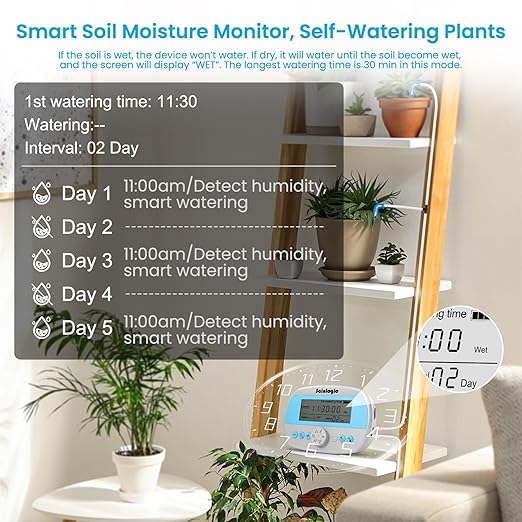 Sainlogic Automatic Plant Waterer for 15 Potted Plants Smart Self Watering System with Humidity Monitor DisplayDeep Root Irrigation IP64 Programmable Timer for Vacation Travel Indoor Garden