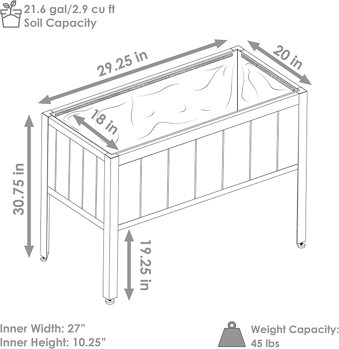 Sunnydaze Steel-Framed Acacia Wood Raised Garden Bed with Legs - 30.75-Inch H - Removable Planter Bag - Natural