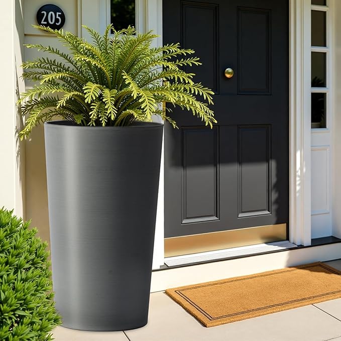 2 Pack Tall 21.7 in for Outdoor Plants Tall Square Planter Box Indoor Outdoor Porch Patio Flower Pot Big Tapered Matte Tree Flower Pot for Garden (Grey)