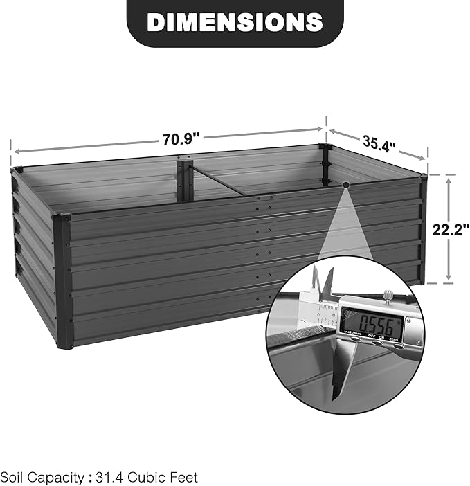 NUU GARDEN 6x3x2ft Rectangular Galvanized Raised Garden Bed for Gardening Elevated Planting Metal Planter Box Outdoor Patio Planting Bed for Vegetables Flowers Herb Dark Gray