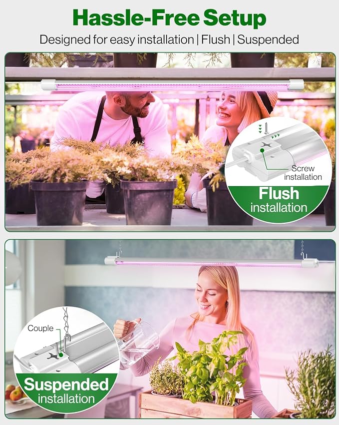 Sunco 3ft Grow Light LED 30W Full Spectrum for Seed Starting Seedling Indoor Plants Plug in Suspended Fixture Link Up to 4 Inline Switch UL/ETL 2 Pack.