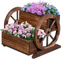 La Vane Wood Wagon Planter Box Wooden Rustic Garden Flower Planter Pot Stand DIY Rolling Cart Wheelbarrow Raised Bed with Wheels &amp Drainage Hole for Indoor Outdoor Décor Patio Balcony Backyard