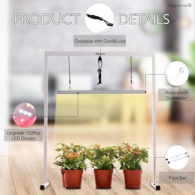 50W LED 2 feet Grow Light Lamp with Stand Rack CRI90+ for Horticulture Indoor Plant Growth Veg Flowering FruitingFull Spectrum 3300KIron Pipe FrameAluminum Heat SinkHeight Adjustable