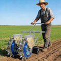 12 Nozzles Hand Push Two-Wheels Seeder Manual Seeder Planter ToolRoller Seeder Applicator Garden Seeder Row Planter for Corn Soy Peanut Sunflower
