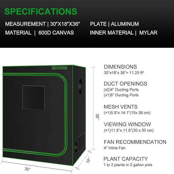 MELONFARM Small Grow Tent for Aerogarden30”x18”x36” Hydroponics Growing System Highly Reflective 600D Diamond Mylar Canvas with Ventilation window and Floor Tray for Hydroponic Indoor Plant Growing