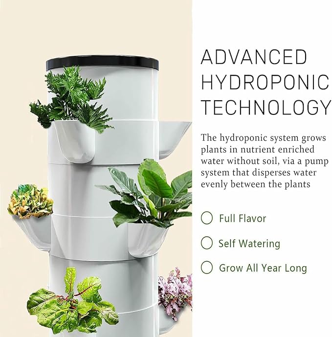 30 Pods Hydroponics Tower Garden 6-Story Garden Hydroponic Planting System Hydroponic Growing System Growing Kit for Herbs Fruits and Vegetables with Hydrating Pump-*
