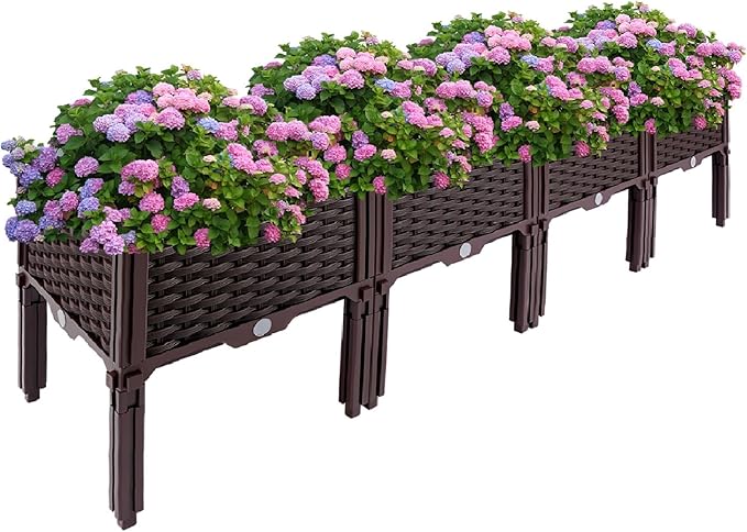Raised Garden Bed with Legs 4pcs Elevated Planter Box 15.7 x 13 x 4.3 Rectangular PP Outdoor Vegetable Growing Beds with Drainage Holes Garden Planter Pot for Vegetables Flowers Herbs
