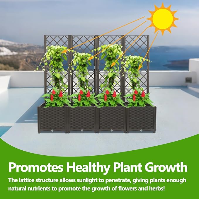 4 PCS Planter with Trellis 63 L x 15.7 W x 56 H Planters for Climbing Plants - Interlocking Design Raised Garden Bed Planter Boxes Outdoor Plant Box for Backyards Terraces Vegetables Flowers