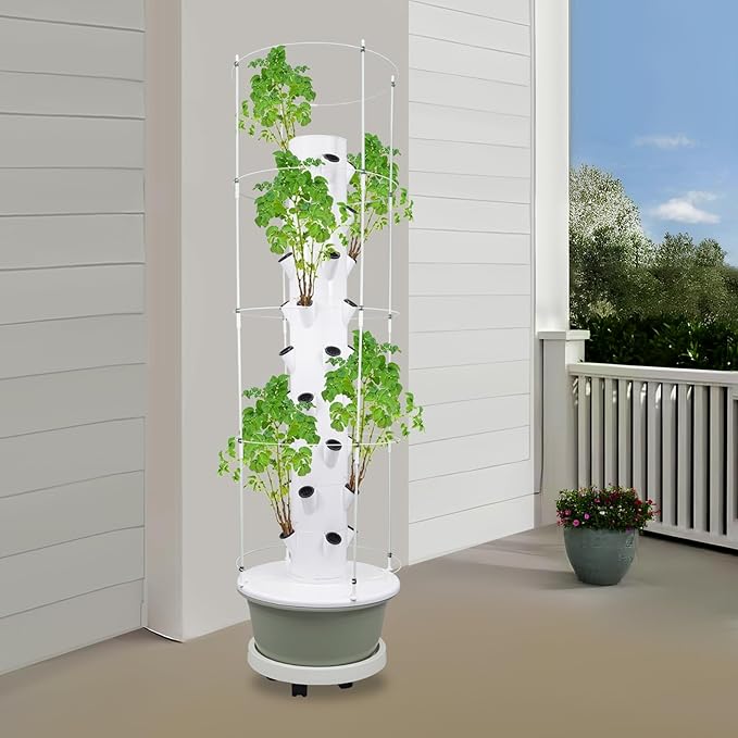 Hydroponic Growing System 36-Plant Vegetable Planter Tower with Climbing Frame Outdoor Indoor Garden Vertical Planter Germination Kit with Water Pump Intelligent Water Circulation &amp Loop Timer