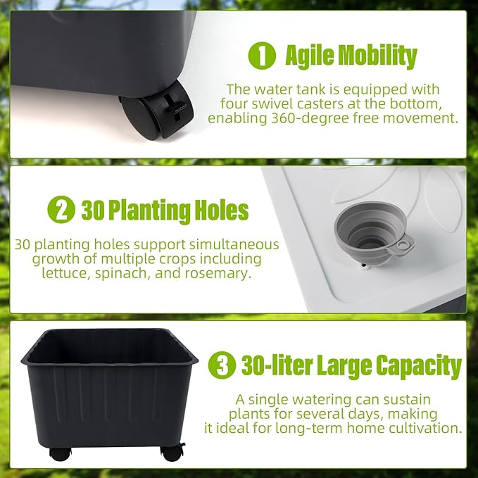Hydroponics Growing System Indoor Gardening System Hydroponic Tower with 30 Liter Capacity Mobile Water Tank for Home Balcony or Small Greenhouse Growing