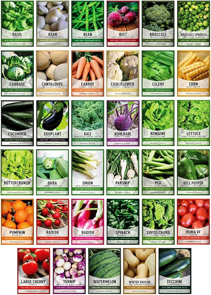 Gardeners Basics Survival Vegetable Seeds Garden Kit Over 16000 Seeds Non-GMO and Heirloom Great for Emergency Bugout Survival Gear 35 Varieties Seeds for Planting Vegetables 35 Free Plant Markers