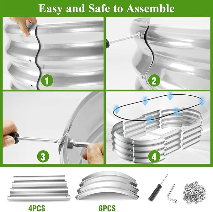 Galvanized Raised Garden Bed Outdoor 4x2x1ft Large Planter Raised Bed Kit with Safety Edging and Gloves Stainless Metal Raised Planter Box for Gardening Vegetables Herb Fruits Flowers