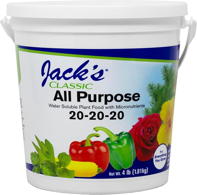 Jack's Classic 20-20-20 All Purpose Water-Soluble Fertilizer with Micronutrients to Provide General Growth on All Plants 4lbs