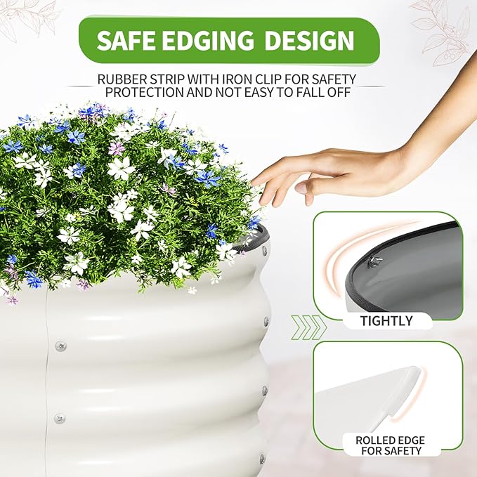 Galvanized Raised Garden Bed - 6x2x1.4FT Metal Planter Boxes Outdoor | Oval Steel Raised Bed Kit for Gardening with Protective Tape Gloves for Vegetables Flower Herb (White)