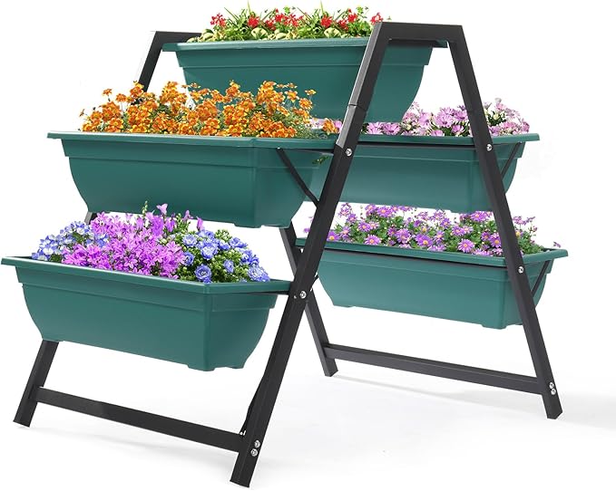 Vasitelan Raised Garden Planter Bed Tiered Planter Stand with 5 Boxes 25.6 Long*35.8 Wide*31 Tall Vertical Raised Garden Bed for Herbs Flowers or Vegetables in Patio Balcony Indoor Outdoor
