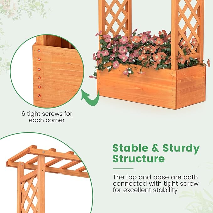 IRONMAX Raised Garden Bed with Trellis &amp Hanging Roof Fir Wood Planter Box for Vegetables Flower Climbing Plants Outdoor Garden Planter w/Drainage Holes for Backyard (2 31” x 14” x 60”)