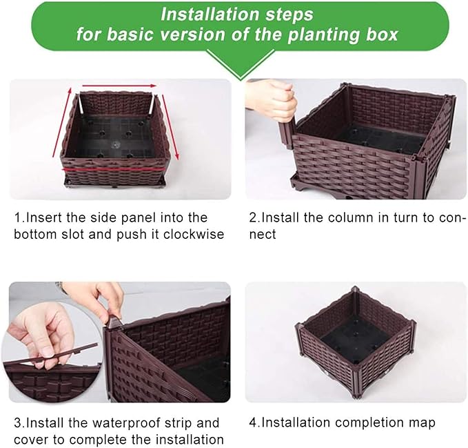 Elevated Planting Box Outdoor Planter Boxes with Legs Modern Rattan-Style Plastic Plant Stand Garden Raised Bed for Vegetables112x16x14/280x40x36cm