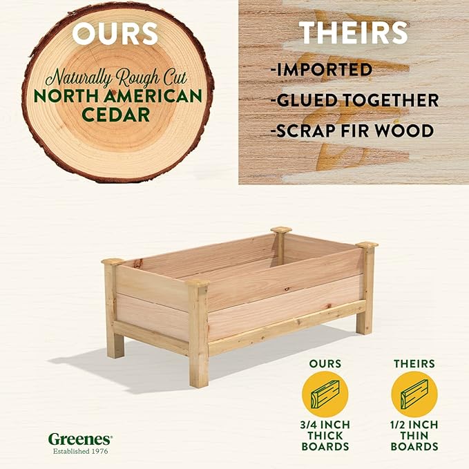 Greenes Fence Premium Cedar Elevated Garden Bed 24 W x 48 L x 19 H - Made in USA with North American Cedar