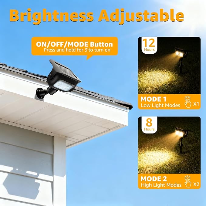 Ollny Solar Lights Outdoor Waterproof IP65 4 Pack Super Bright LED 2 Lighting Modes 360° Rotation Solar Spot Lights Outdoor Auto On/Off Landscape Lighting for Yard Garden Pathway 3000K Warm White