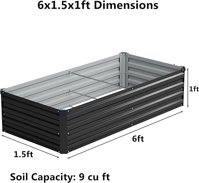 6x1.5x1 ft(2 Pack) Galvanized Raised Garden BedOutdoor Planter Box Metal Patio Kit Planting Bed for Vegetables Flowers and SucculentsBlack