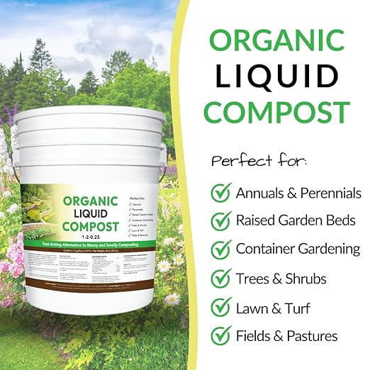 Organic Liquid Compost: Fast-Acting Alternative to Messy and Smelly Composting | Perfect for Annuals &amp Perennials Trees &amp Shrubs Lawn &amp Turf and Fields &amp Pastures (5 Gallons Treats
