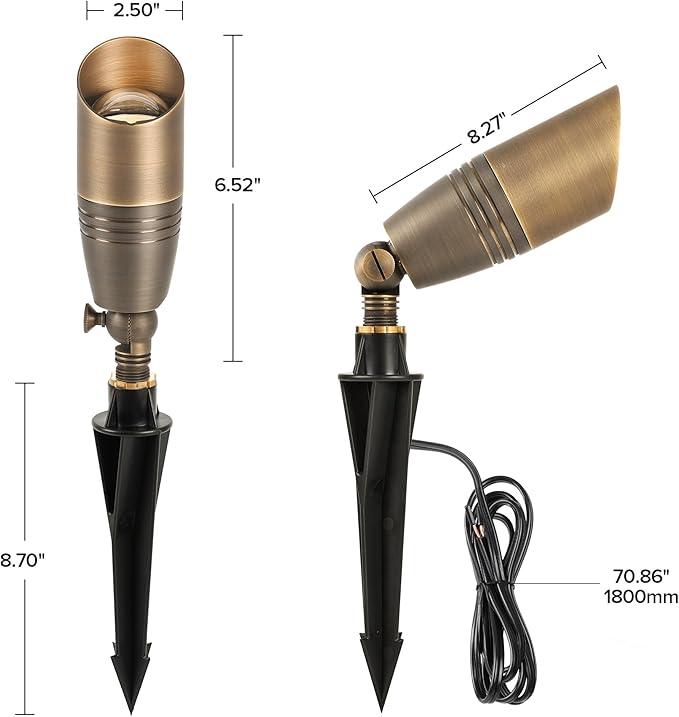 LUTEC Solid Brass Low Voltage Landscape Lighting 12V Heavy Duty Waterproof Landscape Spotlights Bronze Wired Uplights Outdoor Fixtureswith ABS Spike Garden Yard Pathway Tree Without Bulb 6 Pack