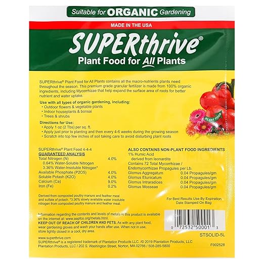 SUPERthrive Organic All-Purpose Plant Food Solid Granular 4-4-4 (2 Pack)