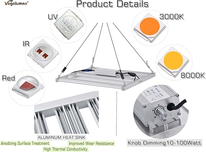 200Watt LED Grow Light 5 Bars with 780pcs DiodesUV IR includedFull Spectrum Growing Lamp 100-277V Dimmable Driverfor Plant Seedling Growth Vertical Farming Veg Flower Bloom4X4ft coverage