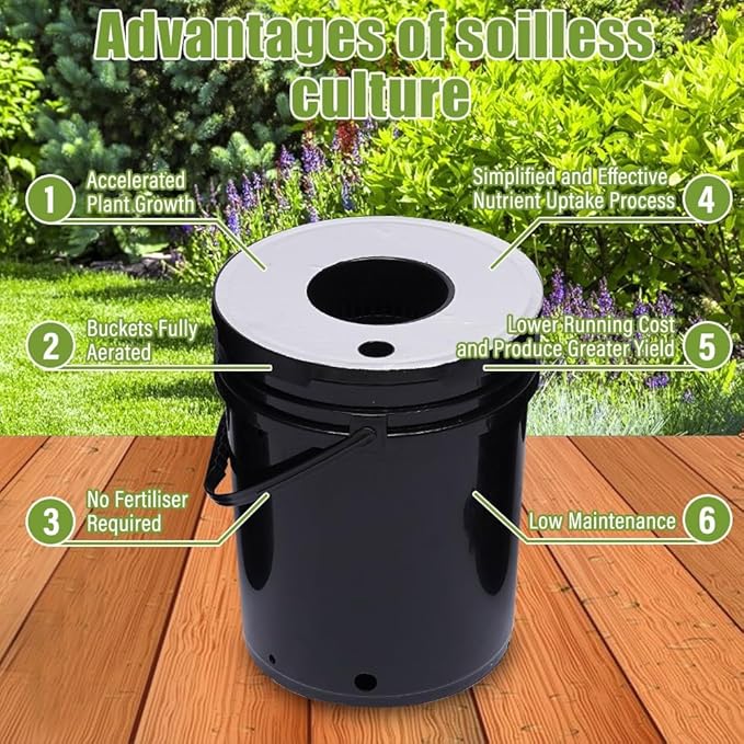 7 Bucket Hydroponic Growing System Kit - 5 Gallon with Pump Air Stone and Water Leveler for Indoor/Outdoor Leafy Vegetables - Complete Hydroponic Setup