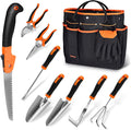 Garden Tools Set Carsolt 10 Piece Stainless Steel Heavy Duty Gardening Tools Set for Planting Pruning Gardening Kit with Durable Gardening Bag Gloves Gift Box Ideal Garden Gifts for Women Men(Orange)