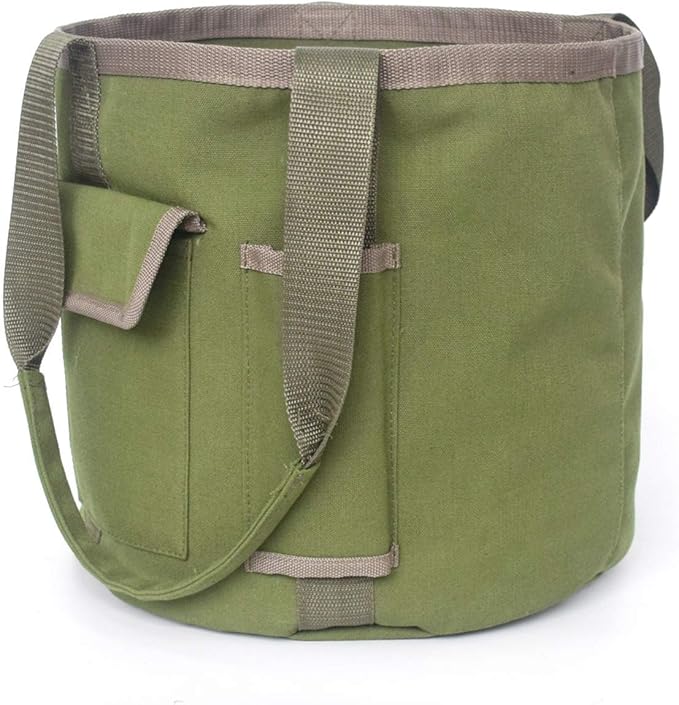 HANC Green Bucket Garden Tools Bag with 2 Pockets Tote Garden Tools Bag in Water Proof Canvas Storage Organizer for Men Or Women(Bag Only)