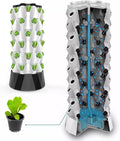 Vertical Planter Tower Hydroponics Growing System for Indoor Herbs Fruits and Vegetables with Hydration Pump Adapter Seedbed and Net PotsBlack-48Pots