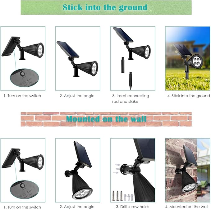 URPOWER Solar Lights Outdoor Adjustable Spot Lights Outdoor 2-in-1 Waterproof Landscape Spotlights Wall Light Dusk-to-Dawn Solar Powered Light for Garden Yard (2 Pack Warm)