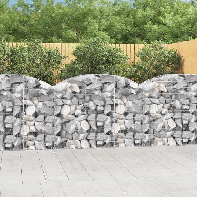 Gabion Basket Silver Galvanized Iron Large 59.1x19.7x47.2 Inches Durable Crescent Shape for Outdoor Retaining Wall Sound Absorption Garden Bed