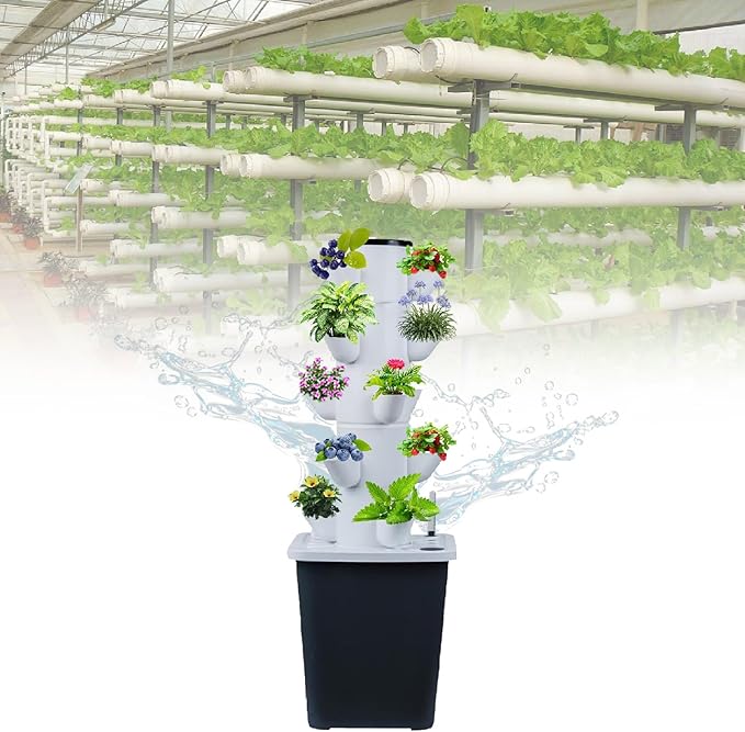 Hydroponics Growing System Aeroponics Tower 25 Holes Garden Planting Kit Water Circulation Pump for Indoor Herb Cultivation(25holes)