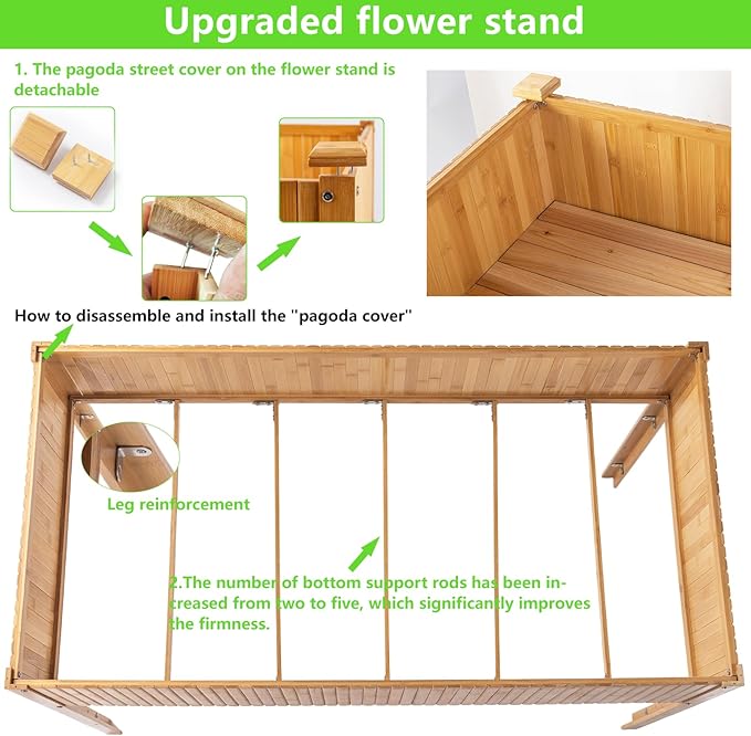 Raised Garden Bed 48x25x30 Inch Raised Bed Elevated Bamboo Planter Box with Legs Standing Growing Bed for Growing Fresh Herbs Vegetables Succulents Flowers