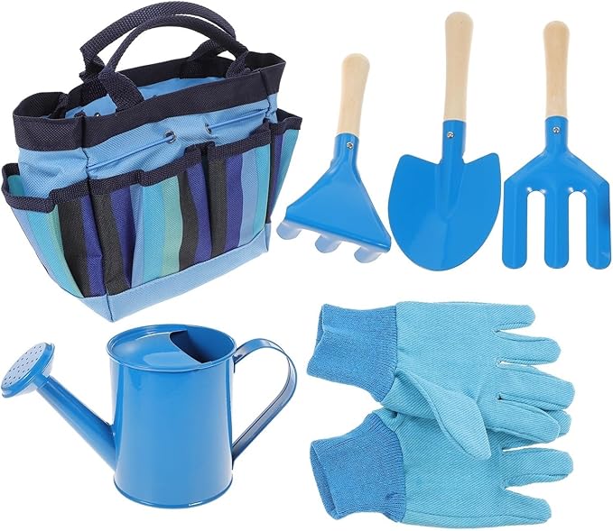 Garden Tool Set for with Wooden Handle Head Blue Tote Included Gardening Kit Hand Tools