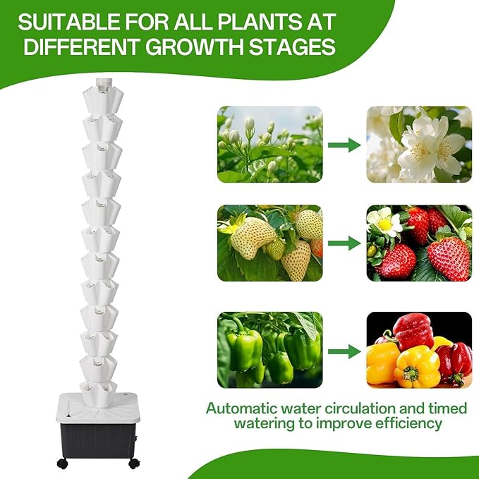 14 Tiers Hydroponic Planting TowerVertical Hydroponic Tower with Pump and Removable Water Tank70 Slots Hydroponic PlanterAeroponic Tower for