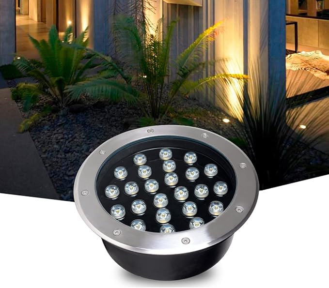LED Round Garden Underground Light - IP65 Waterproof Landscape Lamp for Outdoor Walkway Driveway Deck and Patio Steps - Available in Yellow (9W) and Purple (1W)