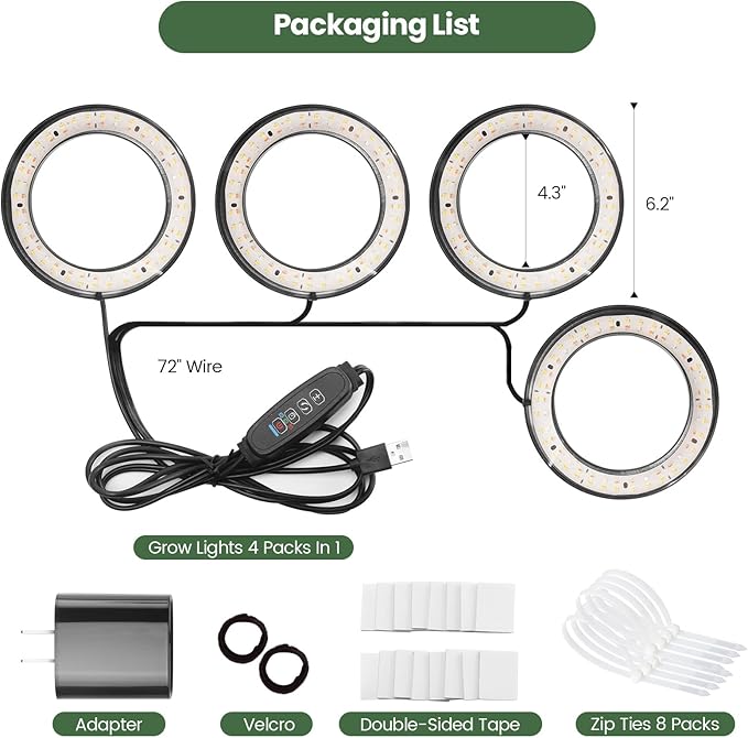 Mosthink 6.3 Ceiling Grow Lights for Indoor Plants 288 LEDs Plant Light Full Spectrum Under Cabinet Growing Lamp with Auto Timer 10 Dimmable Levels 3 Modes with Transparent CoverCorded