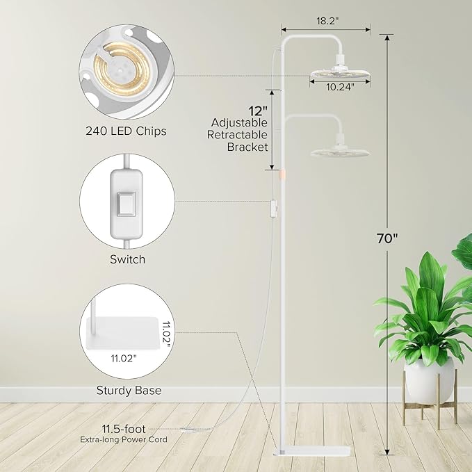 SANSI Grow Lights for Indoor Plants 100W Full Spectrum Tall Plant Lights for Indoor Growing 47-70 Standing Grow Light with Remote Control 5 Level Dimmable 10200LM 8/12/14H Auto On/Off Timer
